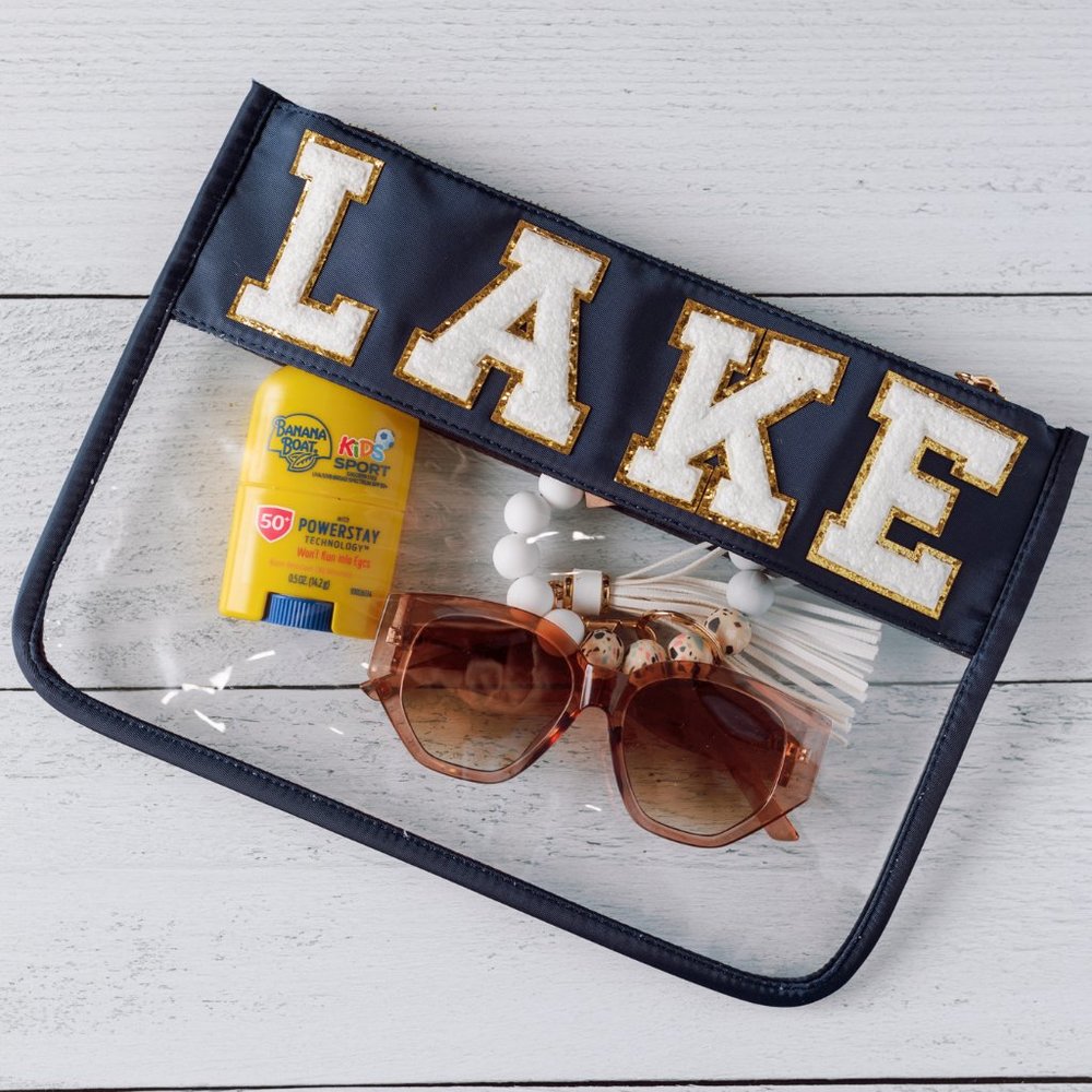 CHENILLE LETTER CLEAR POUCH - LAKE